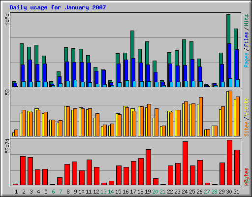 Daily usage for January 2007